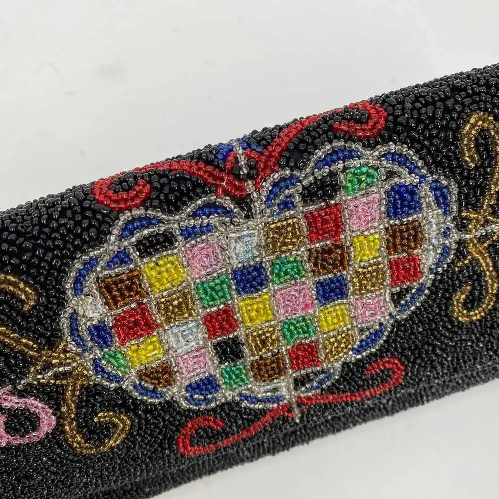 Black and Multicolor Beaded Heart Clutch | Stylish Accessory for Women